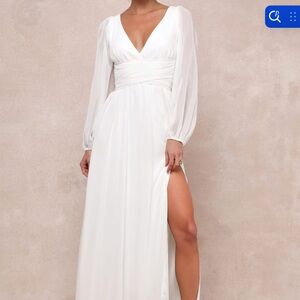 Lulu's White Long Sleeve Maxi Dress